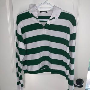 really cute green and white striped long sleeve